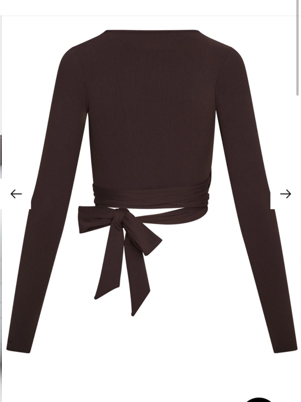 Monday Body Espresso Ribbed Wrap Tie-Back Long Sleeve Top